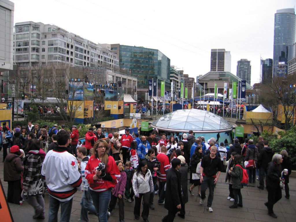 Hanging out with the crowd in downtown Vancouver during the 2010 Vancouver Winter Olympics
