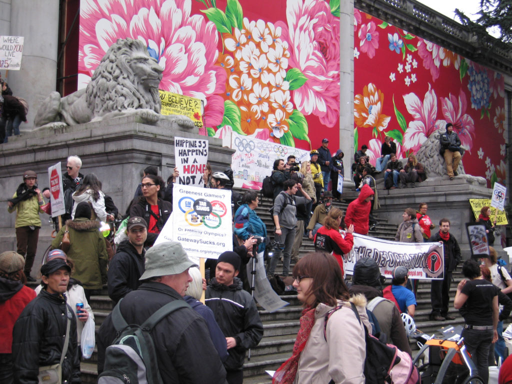 Protesters outside the Vancouver Art Institute during the 2010 Vancouver Winter Olympics